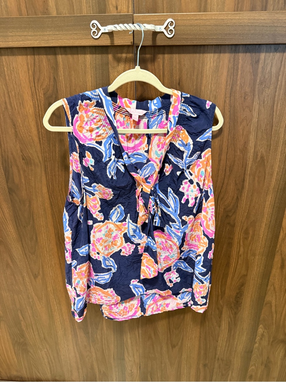 Lilly Pulitzer Floral Tie-Front Silk Top, Size XL